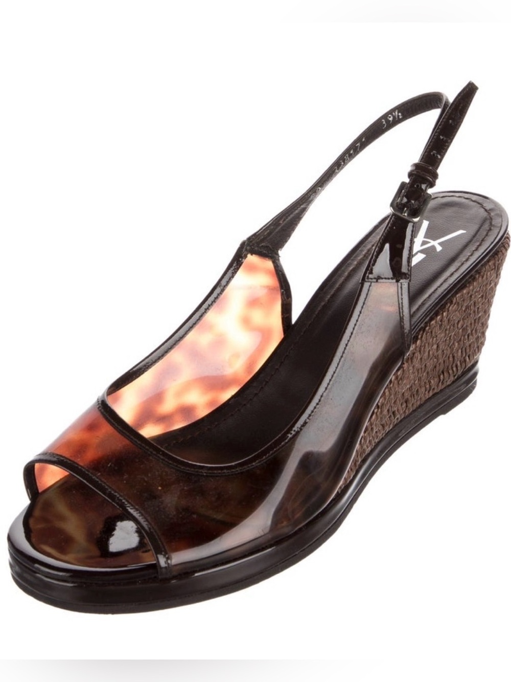 YSL Yves Saint Laurent Tortoiseshell Raffia Wedge Slingback Sandals EU 39.5 - Picture 2 of 5
